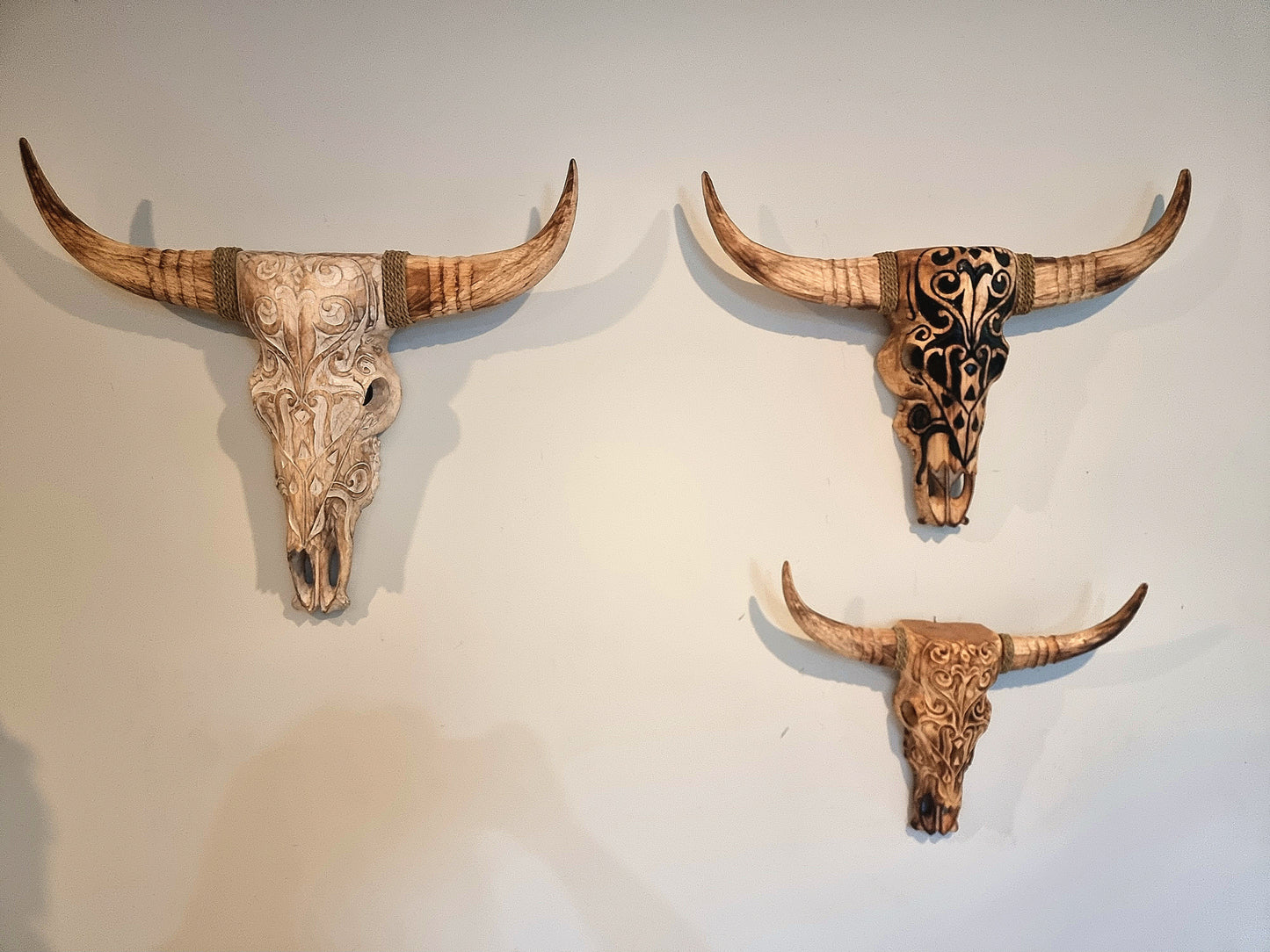 Handcarved Wooden Hanging Cow Skulls