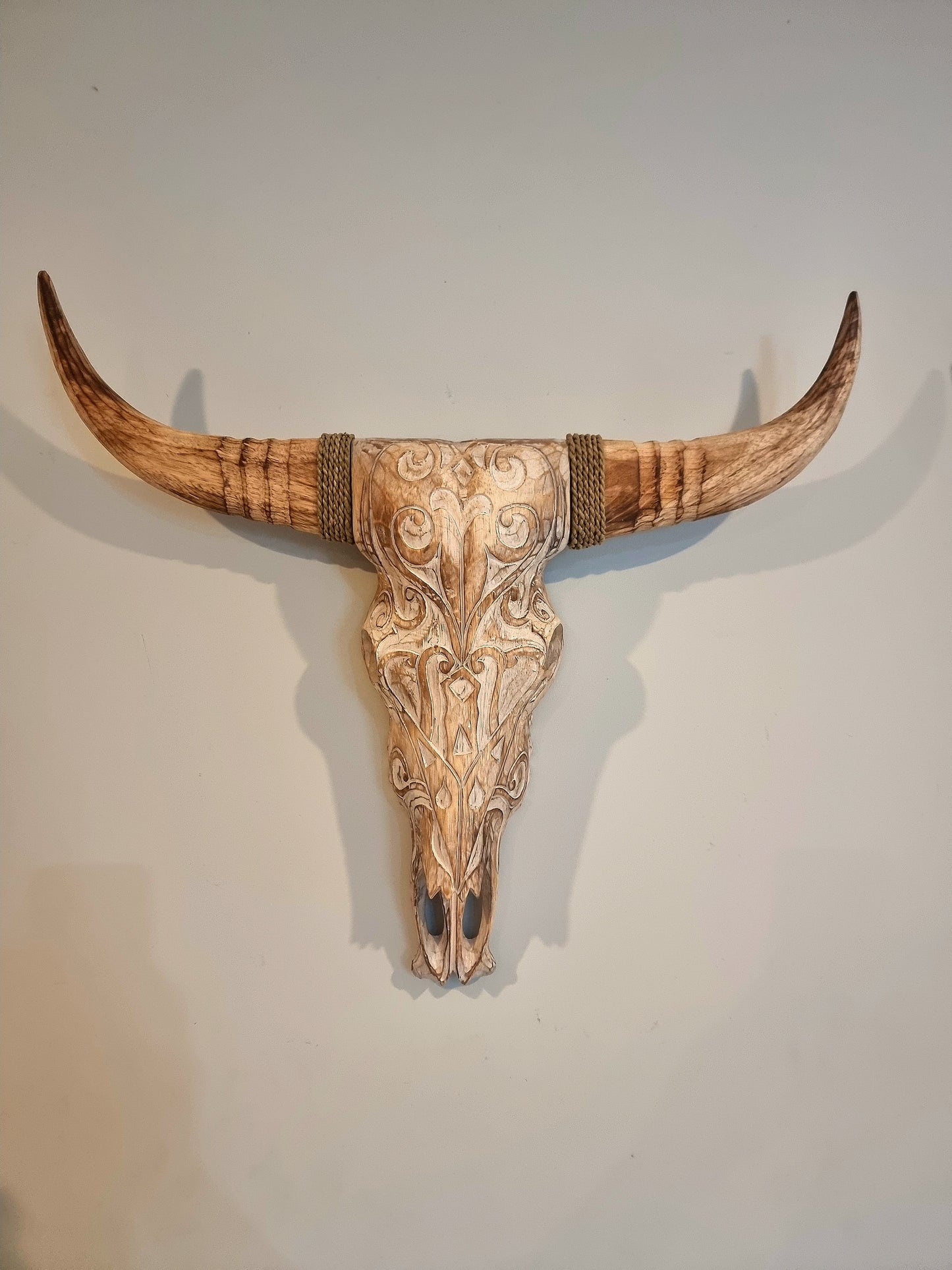 Handcarved Wooden Hanging Cow Skulls